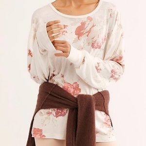 FREE PEOPLE Ivory Floral Oversized Long Sleeve Top